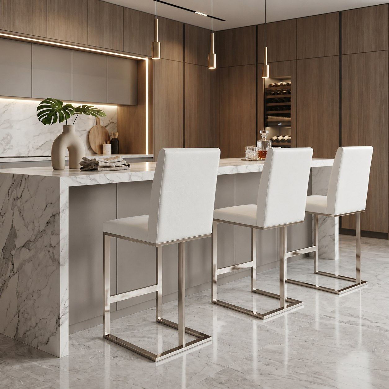 Frankie - Modern White Vegan Leather + Stainless Steel Counter Chair - image 4