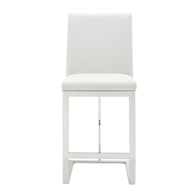 Frankie - Modern White Vegan Leather + Stainless Steel Counter Chair