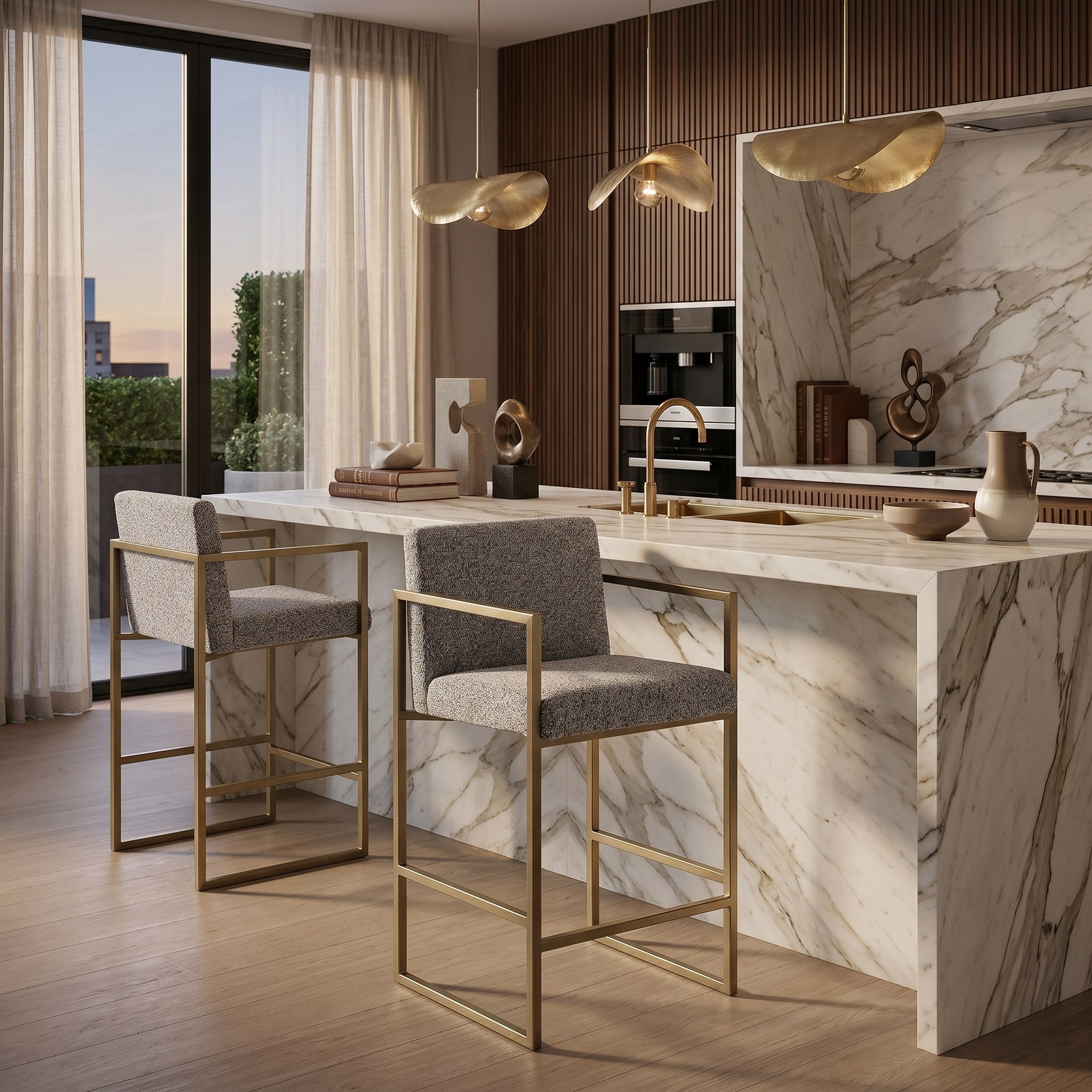 Suzanne - Modern Grey Fabric + Antique Brass Counter Chair - image 4