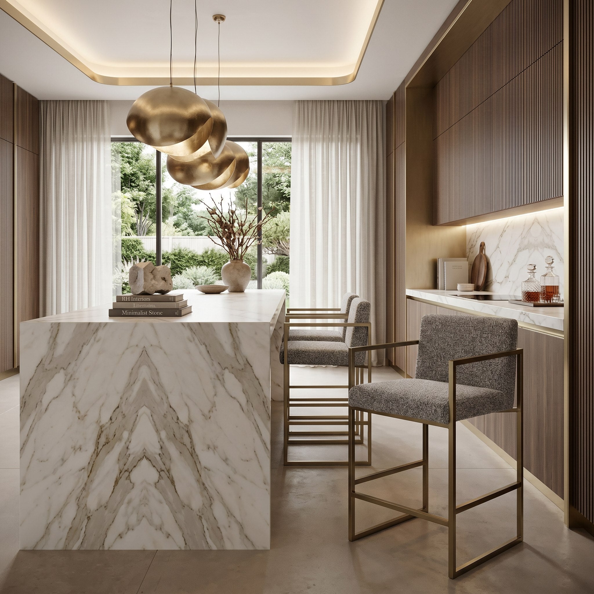 Suzanne - Modern Grey Fabric + Antique Brass Counter Chair - image 5