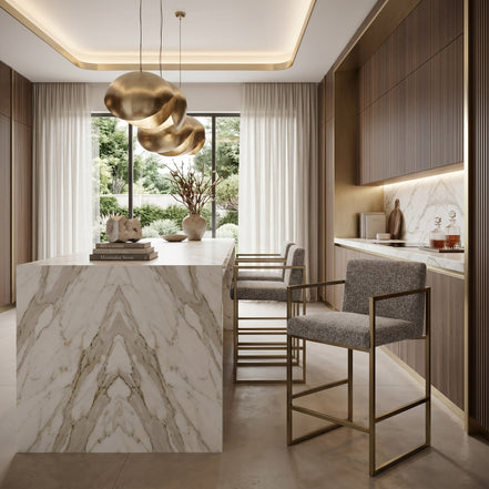 Suzanne - Modern Grey Fabric + Antique Brass Counter Chair - image 5