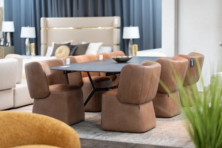Standing - Modern Brown Vegan Leather Dining Chair w/ Castor Wheels