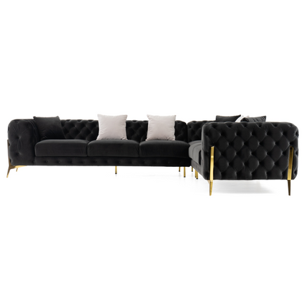 Clarice - Transitional Black Velvet Sectional Sofa - image 4