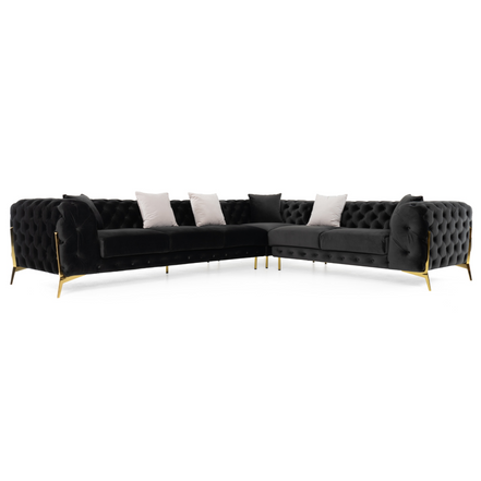 Clarice - Transitional Black Velvet Sectional Sofa - image 2