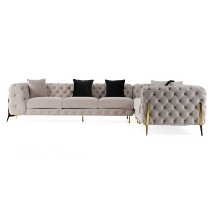 Clarice - Transitional Light Beige Velvet Sectional Sofa - image 3