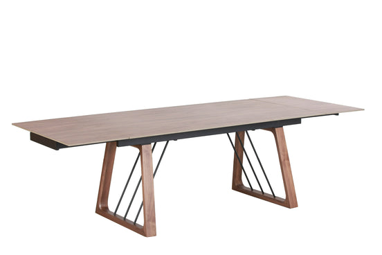 Emmond - Mid-Century Modern Ceramic + Walnut Extendable Dining Table