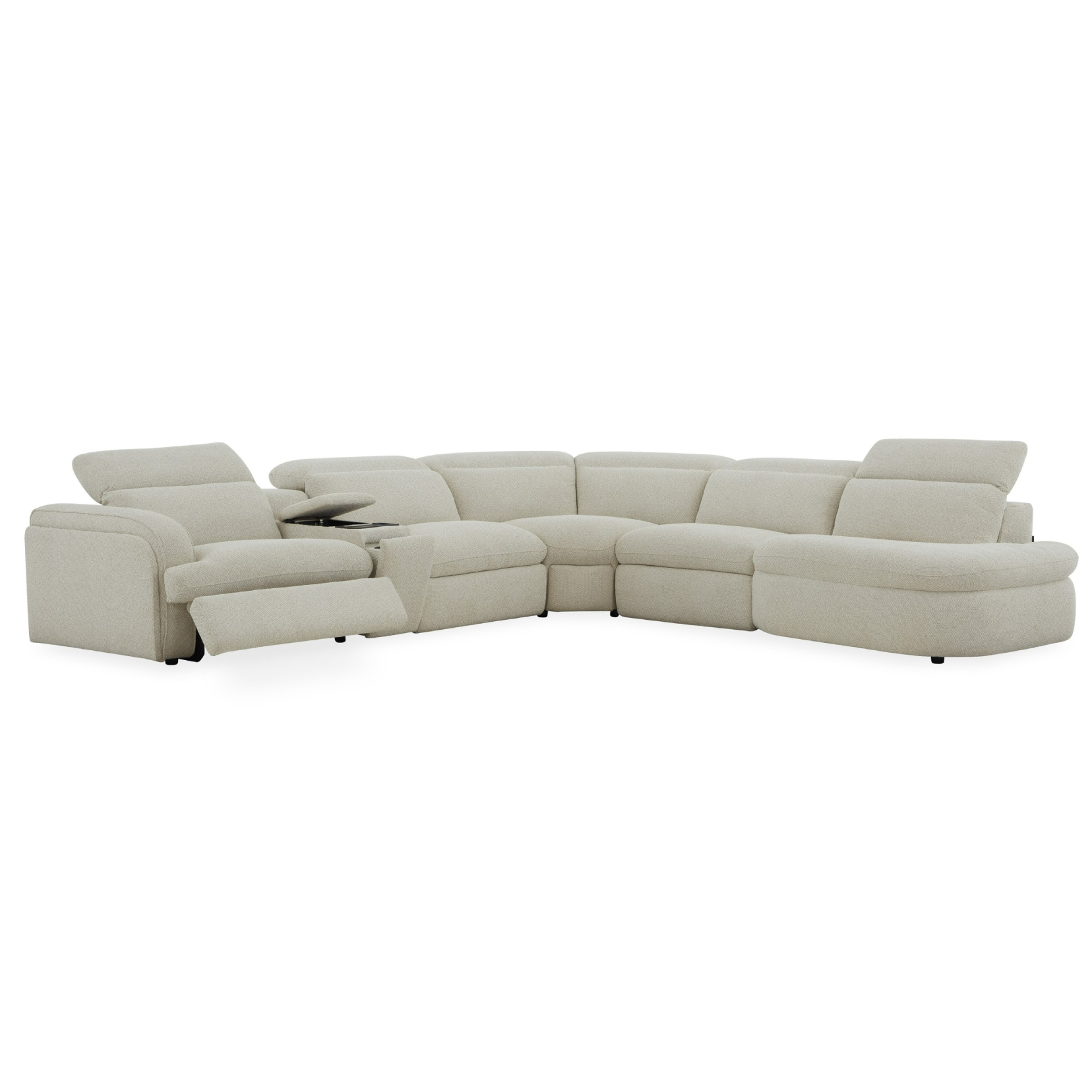 Ambler - Modern Off-White Fabric Sectional Sofa w/ 2 Power Recliners Right Facing Chaise - image 2