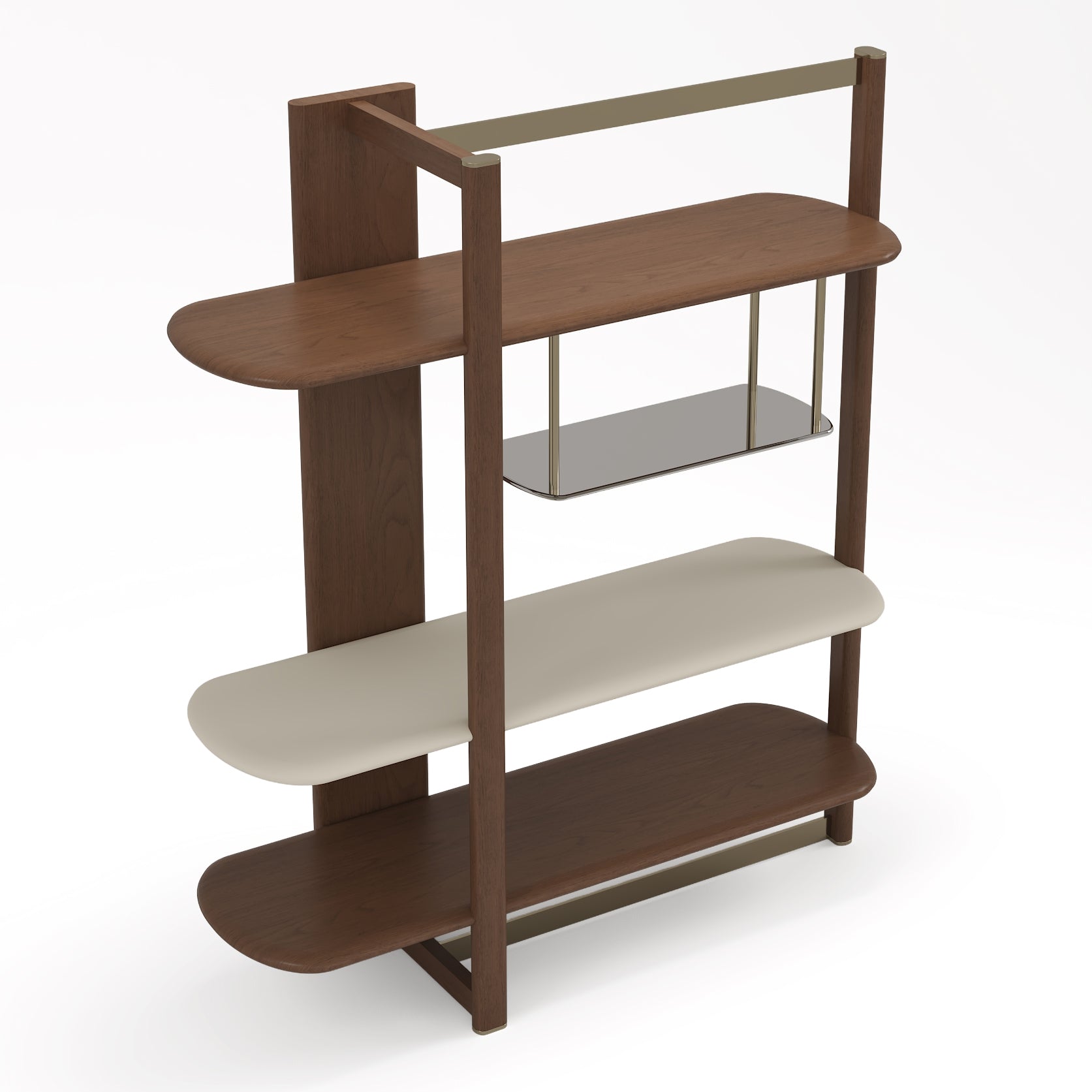 Denali - Mid-Century Modern Walnut + Tea Glass + Gold Left-Facing Shelf