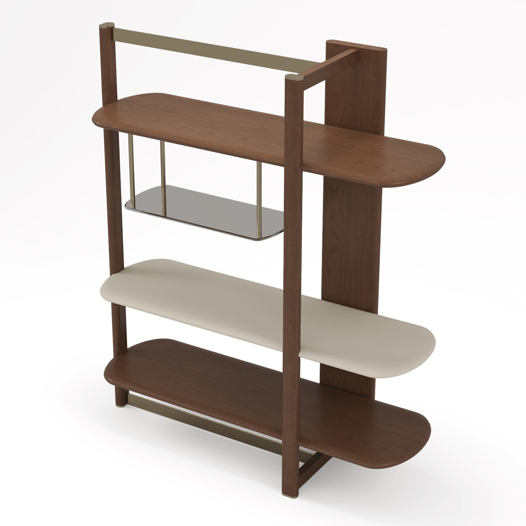 Denali - Mid-Century Modern Walnut + Tea Glass + Gold Right-Facing Shelf