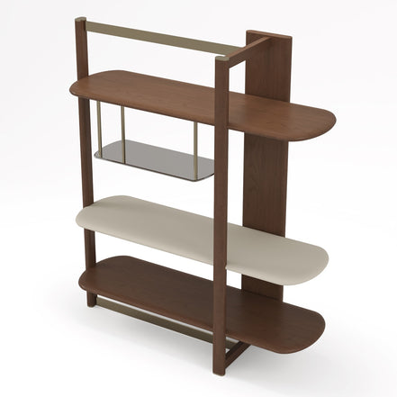 Denali - Mid-Century Modern Walnut + Tea Glass + Gold Right-Facing Shelf