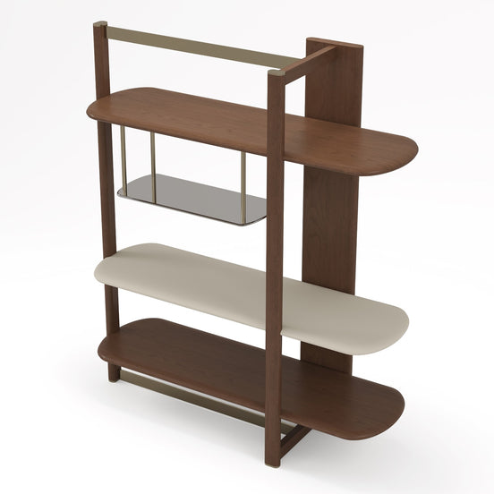 Denali - Mid-Century Modern Walnut + Tea Glass + Gold Right-Facing Shelf