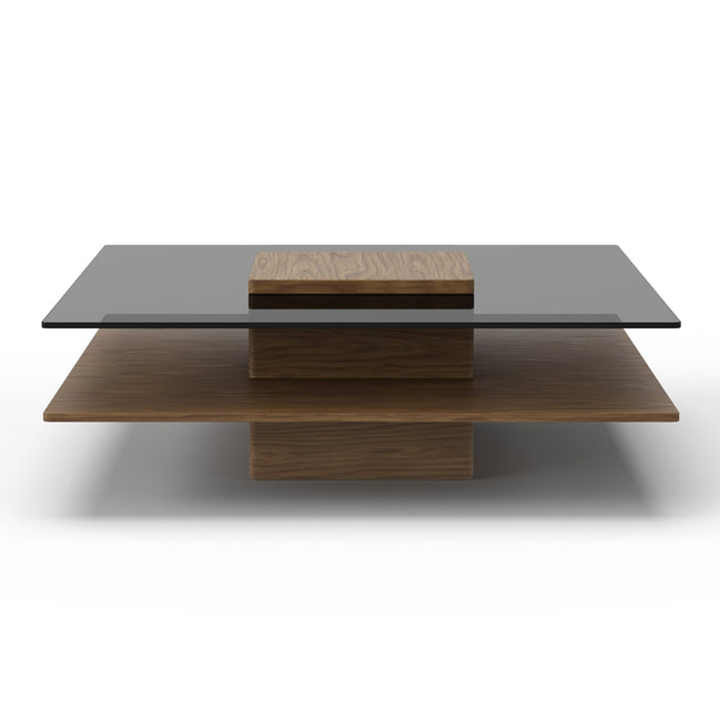 Clarion - Modern Walnut & Grey Glass Coffee Table