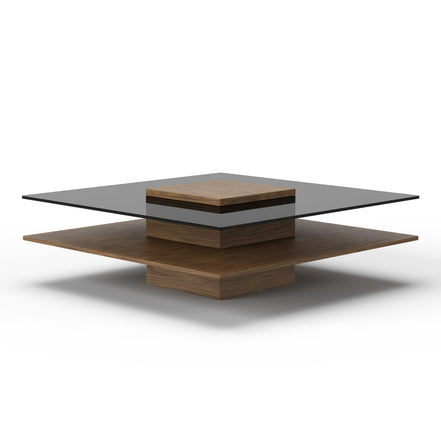 Clarion - Modern Walnut & Grey Glass Coffee Table - image 2