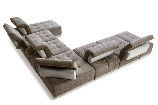 Ekron - Modern Brown & Beige Fabric Modular Sectional Sofa