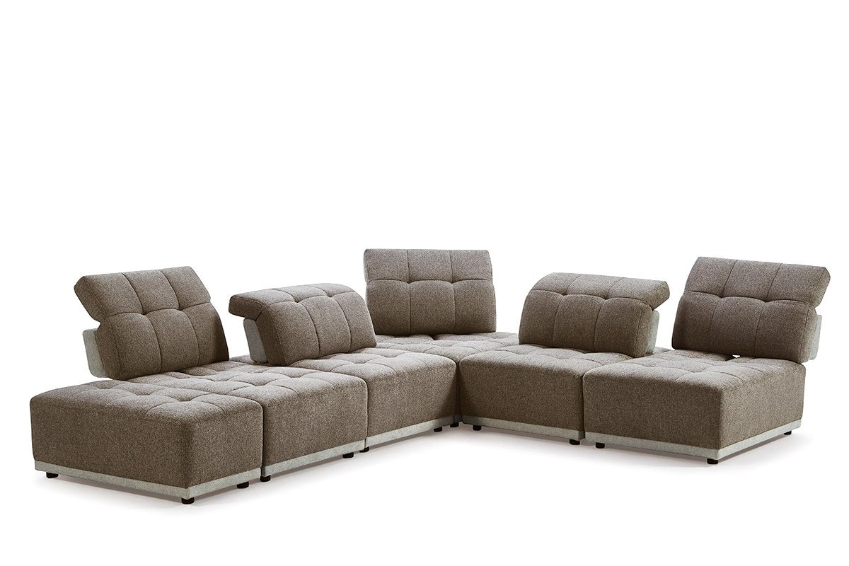 Ekron - Modern Brown & Beige Fabric Modular Sectional Sofa - image 2