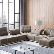 Ekron - Modern Brown & Beige Fabric Modular Sectional Sofa - image 4