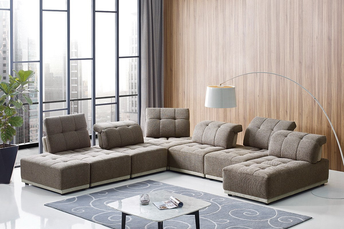 Ekron - Modern Brown & Beige Fabric Modular Sectional Sofa - image 4