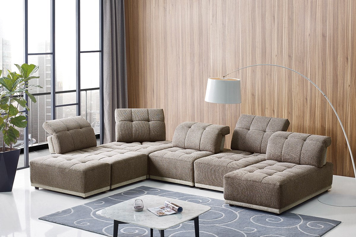Ekron - Modern Brown & Beige Fabric Modular Sectional Sofa - image 5