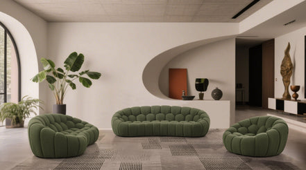 Yolonda - Modern Curved Green Fabric Sofa Set