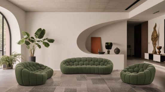 Yolonda - Modern Curved Green Fabric Sofa Set