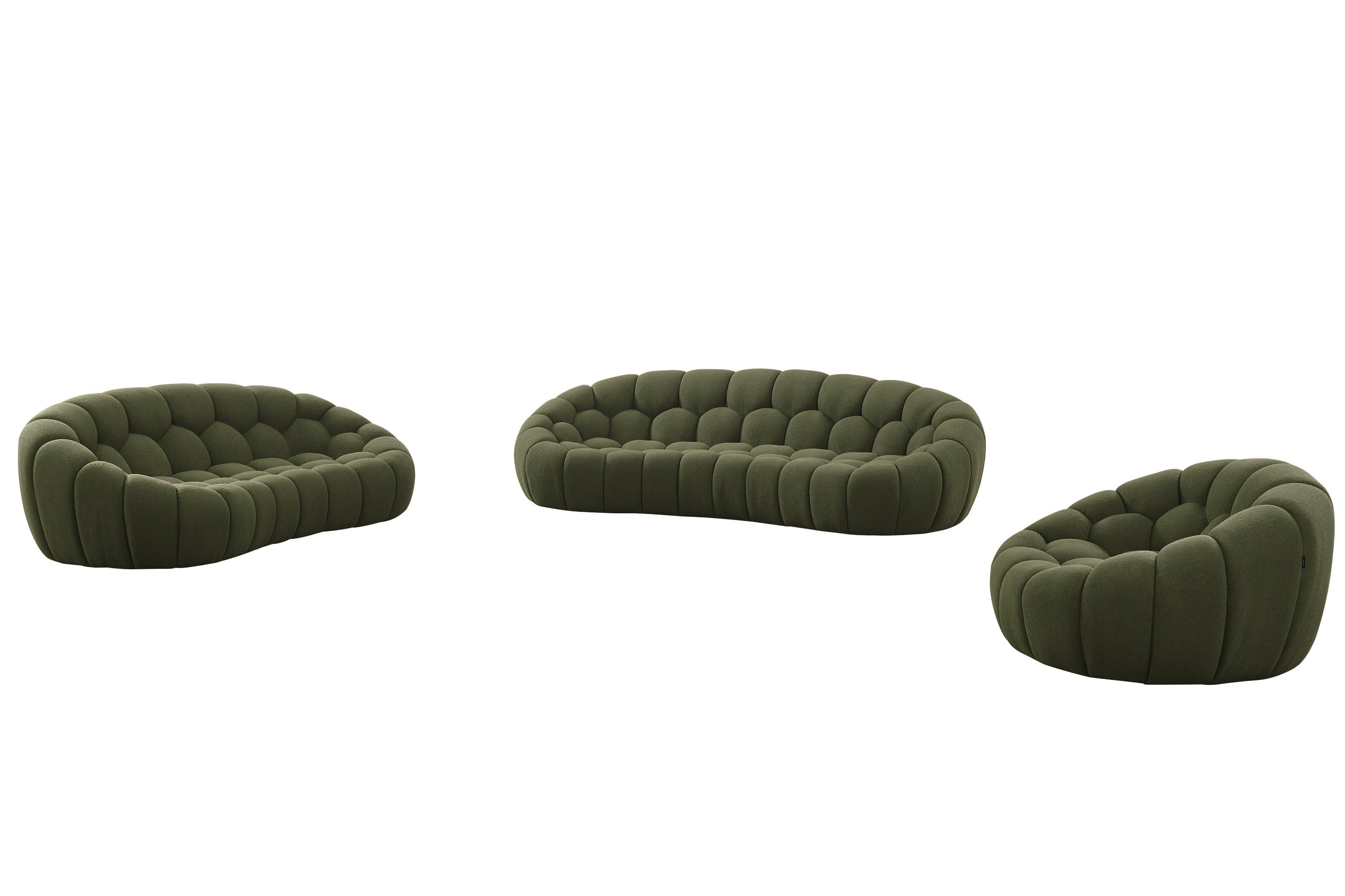 Yolonda - Modern Curved Green Fabric Sofa Set - image 2