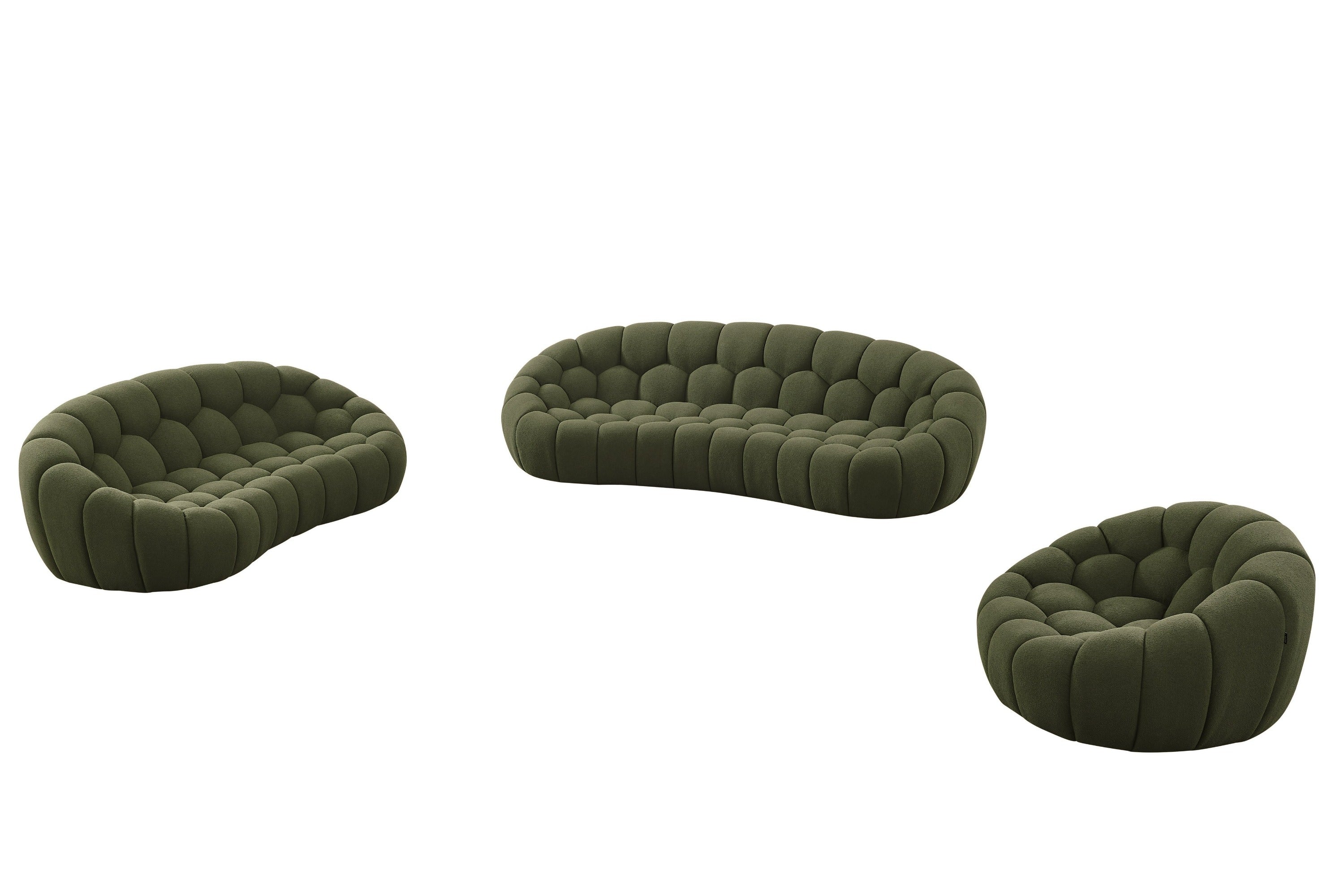 Yolonda - Modern Curved Green Fabric Sofa Set - image 3