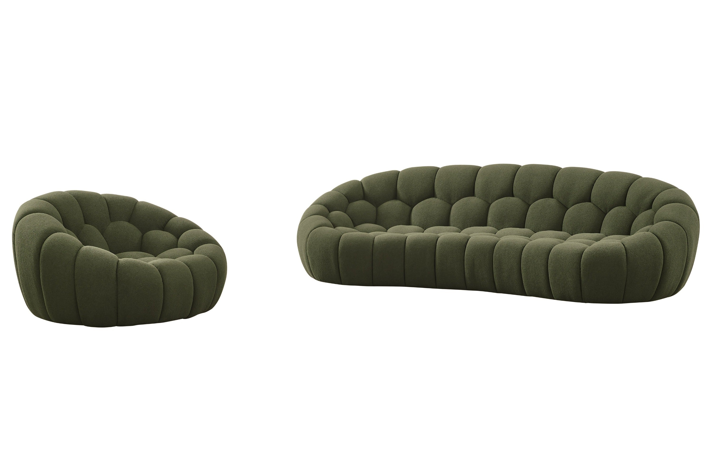Yolonda - Modern Curved Green Fabric Sofa Set - image 4