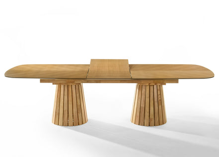 Truman - Mid-Century Modern Natural Oak Extendable Dining Table + 10 Chairs Set - image 4