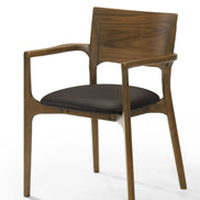 Edelman - Mid-Century Modern Brown Leatherette + Walnut Dining Set - image 4