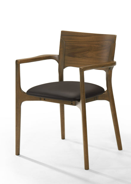 Edelman - Mid-Century Modern Brown Leatherette + Walnut Dining Set - image 4