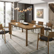 Edelman - Mid-Century Modern Brown Leatherette + Walnut Dining Set