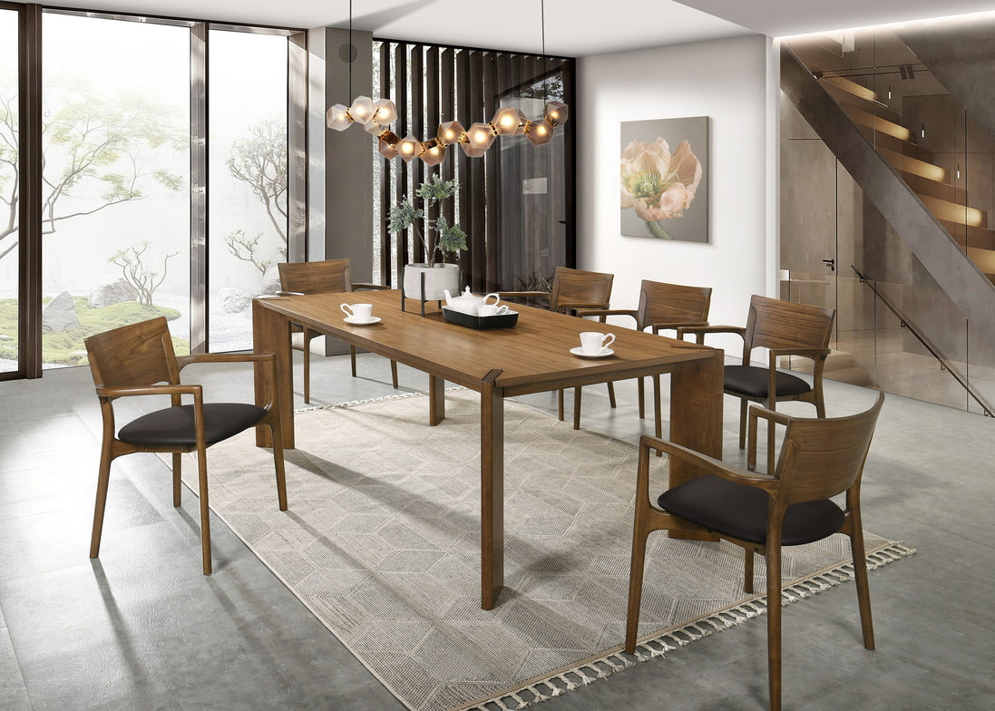 Edelman - Mid-Century Modern Brown Leatherette + Walnut Dining Set