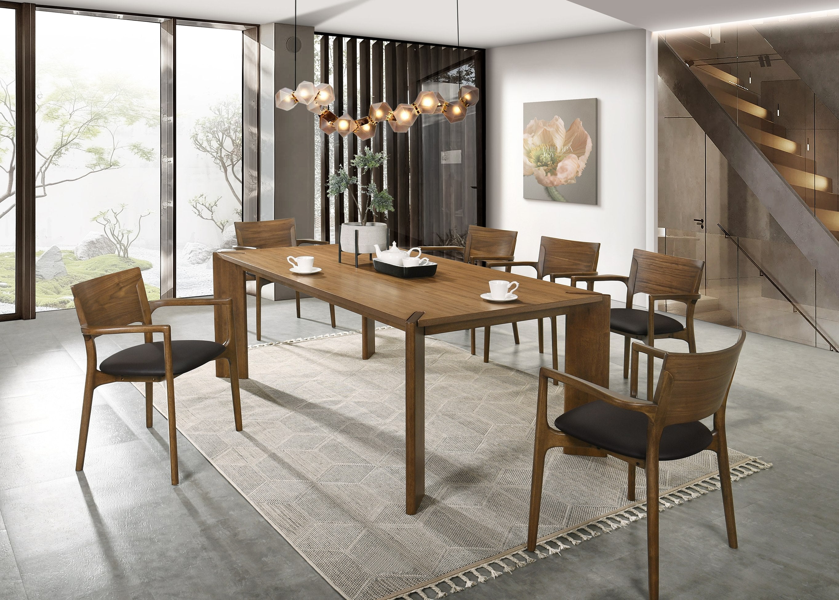 Edelman - Mid-Century Modern Brown Leatherette + Walnut Dining Set