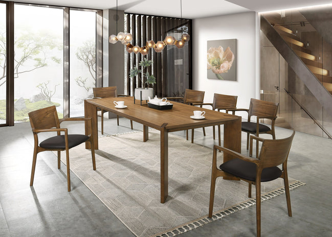 Edelman - Mid-Century Modern Brown Leatherette + Walnut Dining Set