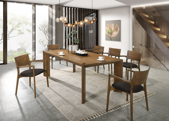 Edelman - Mid-Century Modern Brown Leatherette + Walnut Dining Set
