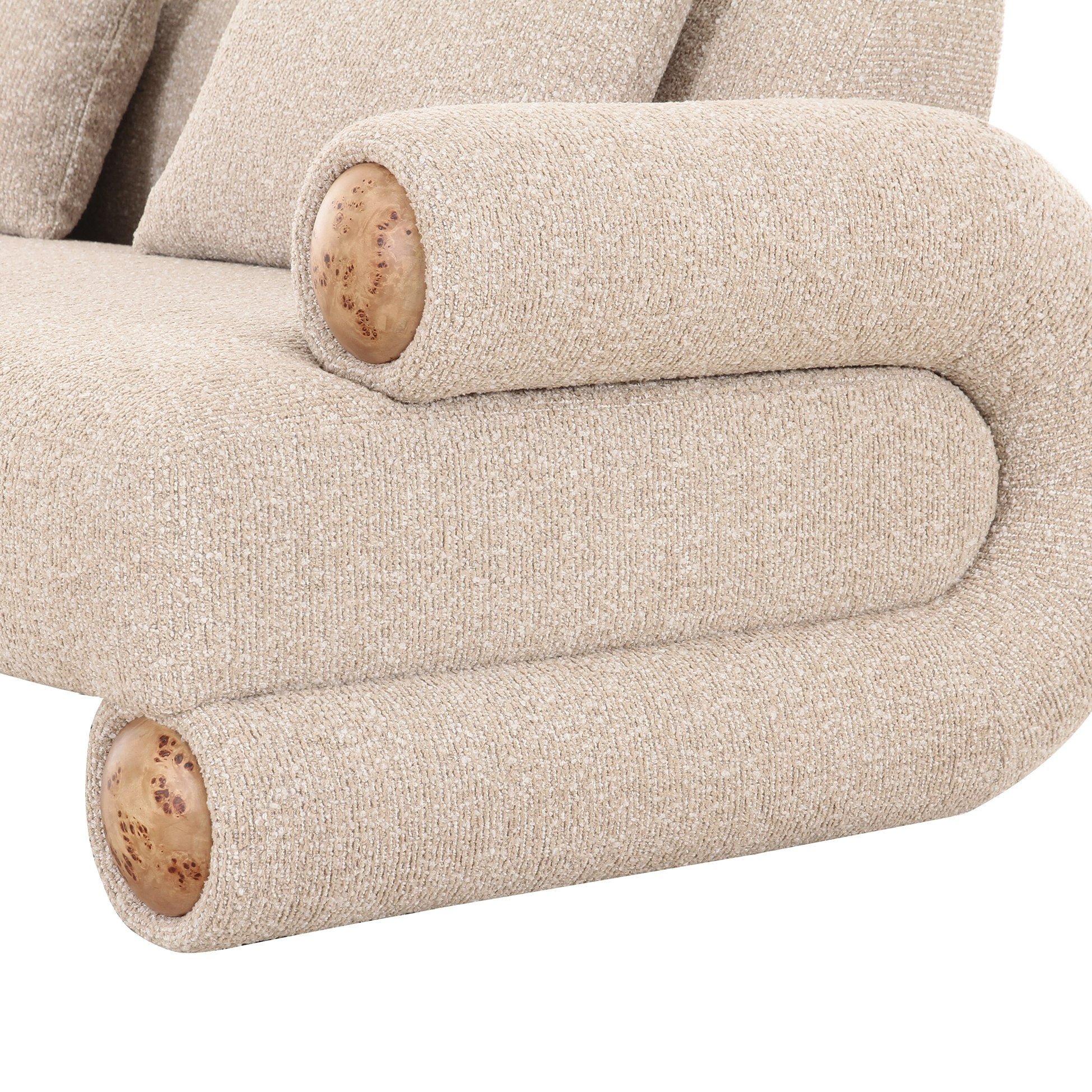 Odette - Modern Beige Fabric + White Burl Sofa - image 2