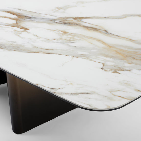 Clifford - Contemporary White Ceramic + Brushed Bronze Dining Table - image 2