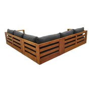 Santorini - Outdoor Grey Olefin Fabric + Natural Teak Sectional Sofa - image 3