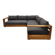 Santorini - Outdoor Grey Olefin Fabric + Natural Teak Sectional Sofa - image 2