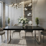 Skyline + Cora - Modern Black Crocodile + Grey Fabric & Leatherette Dining Set - image 5