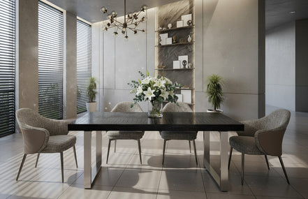 Skyline + Cora - Modern Black Crocodile + Grey Fabric & Leatherette Dining Set - image 5