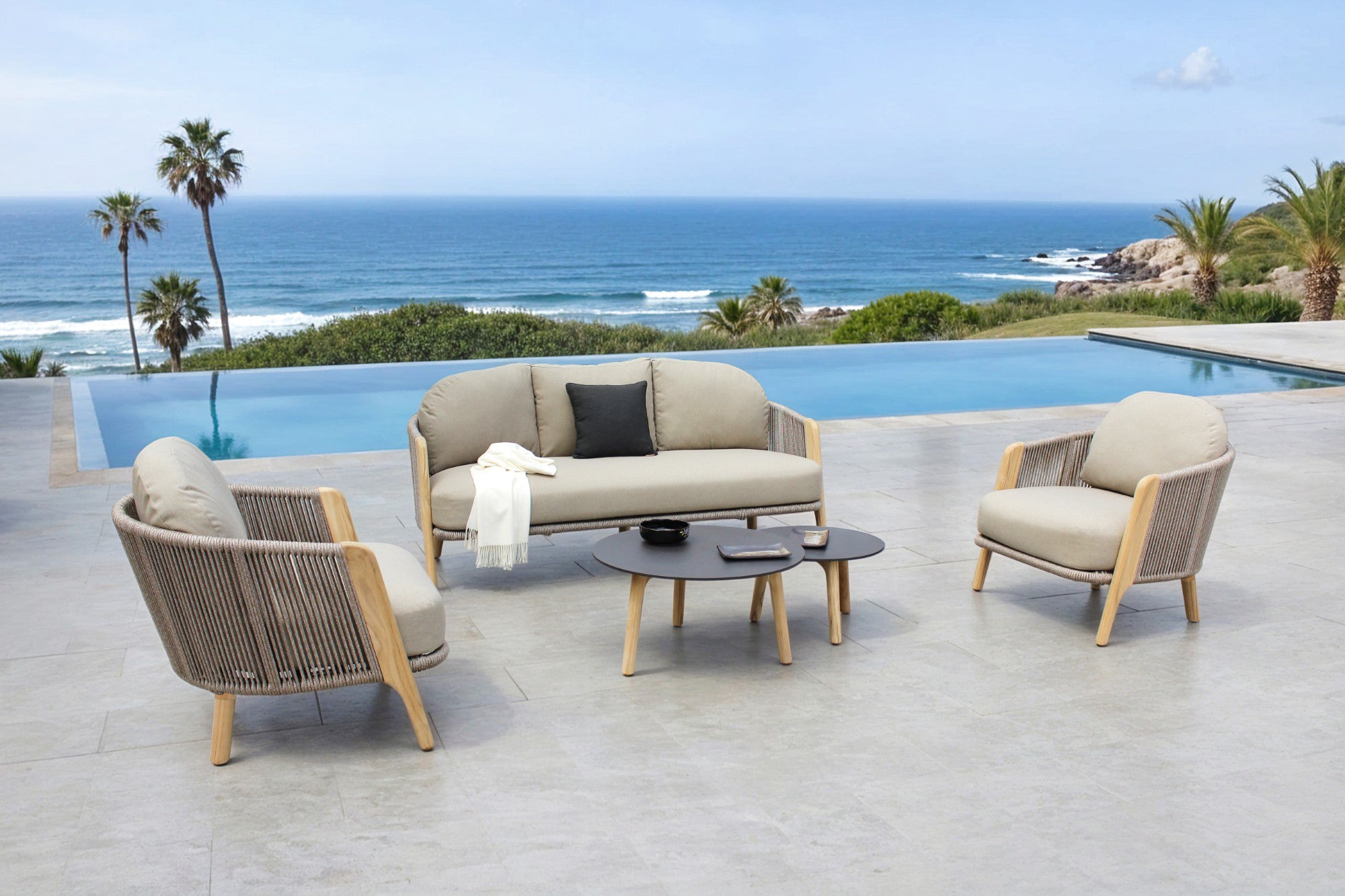 Cayman - Outdoor Beige + Teak Sofa Set - image 3