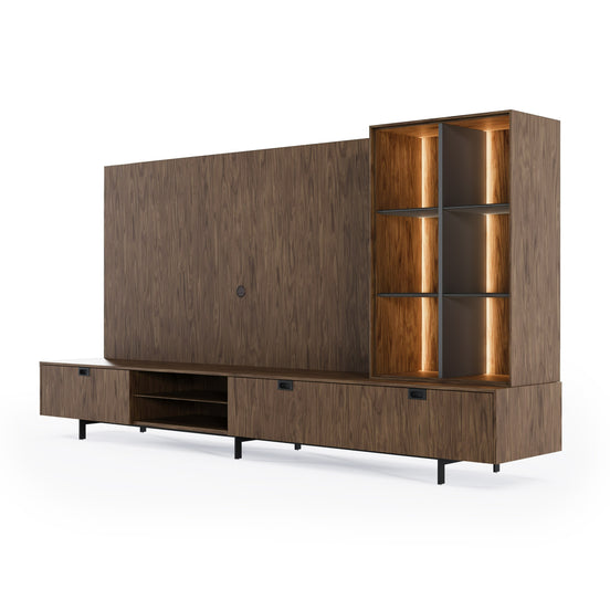 Raskin - Contemporary Walnut Entertainment Center w/ LED Lighting