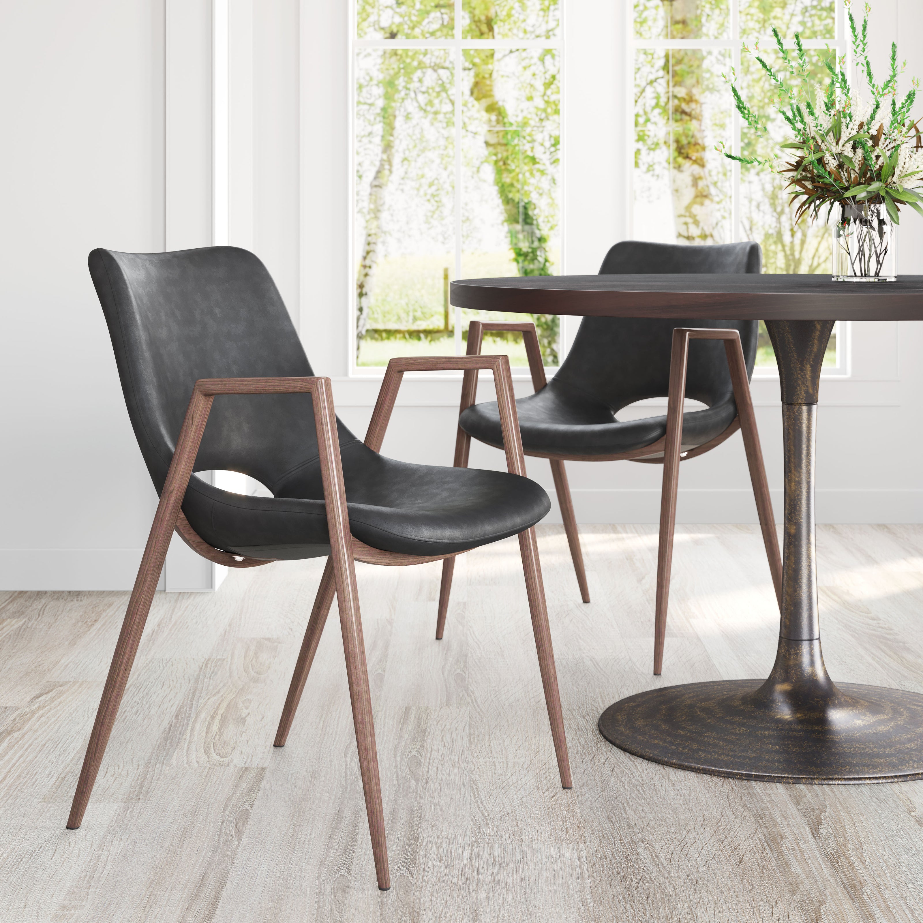 Desi Dining Chair (Set of 2) Black & Walnut