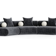 Simpson - Contemporary Dark Grey Fabric Curved Modular Sectional Sofa with Throw Pillows-3-Piece Sectional - image 2