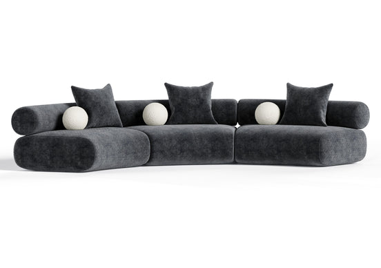 Simpson - Contemporary Dark Grey Fabric Curved Modular Sectional Sofa with Throw Pillows-3-Piece Sectional - image 2