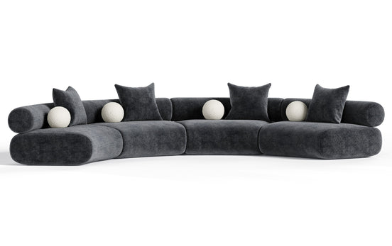 Simpson - Contemporary Dark Grey Fabric Curved Modular Sectional Sofa with Throw Pillows-4-Piece Sectional - image 2