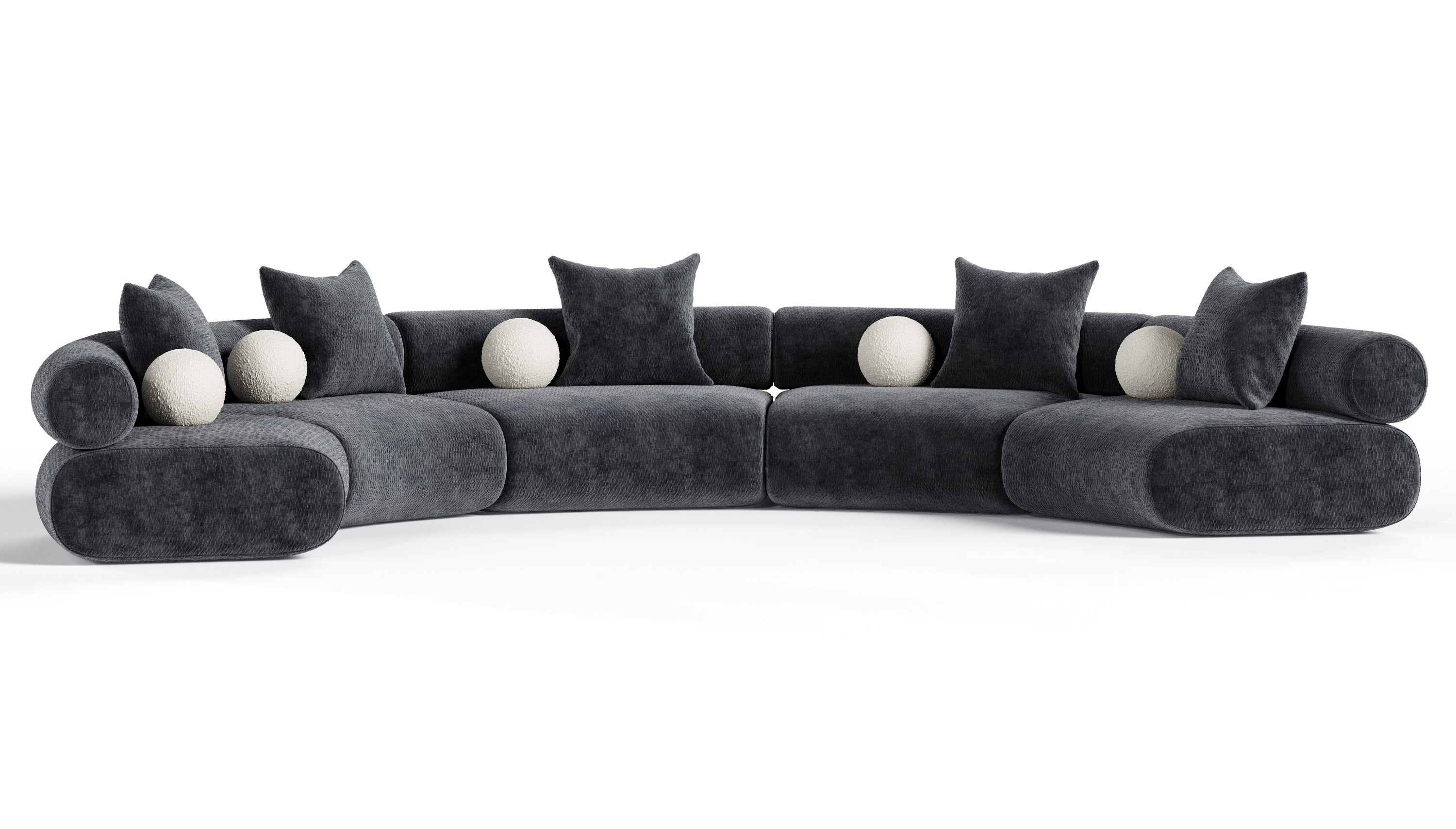 Simpson - Contemporary Dark Grey Fabric Curved Modular Sectional Sofa with Throw Pillows-5-Piece Sectional - image 2