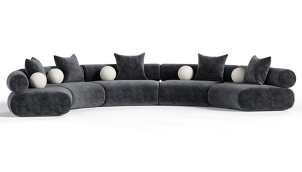 Simpson - Contemporary Dark Grey Fabric Curved Modular Sectional Sofa with Throw Pillows-5-Piece Sectional - image 2