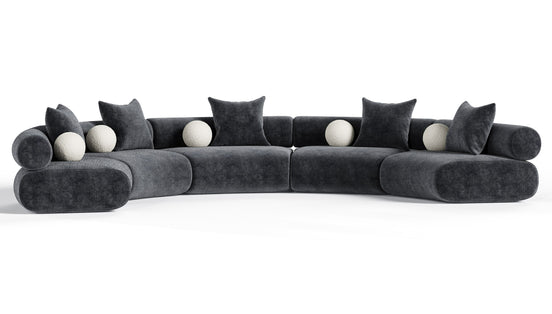 Simpson - Contemporary Dark Grey Fabric Curved Modular Sectional Sofa with Throw Pillows-5-Piece Sectional - image 2